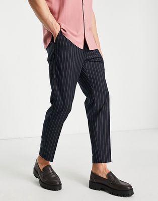 New Look tapered pleated smart pants in navy pinstripe