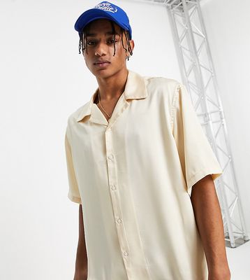 Bershka satin shirt in champagne- exclusive to ASOS-Neutral