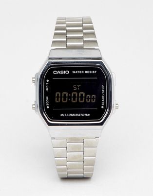 Casio A168W Digital Bracelet Watch In Silver/Black Mirror