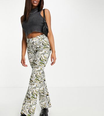 Only exclusive 70s flared pant in green marble print-Multi