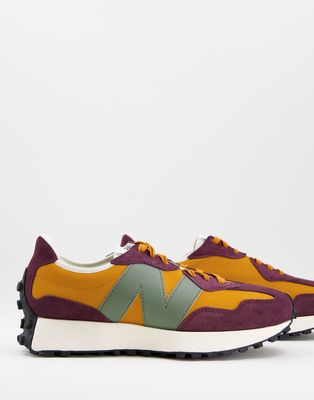 New Balance 327 suede sneakers in dark burgundy and orange-Red