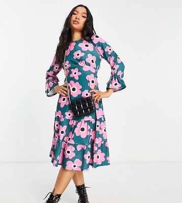 River Island Petite floral smock midi dress in pink