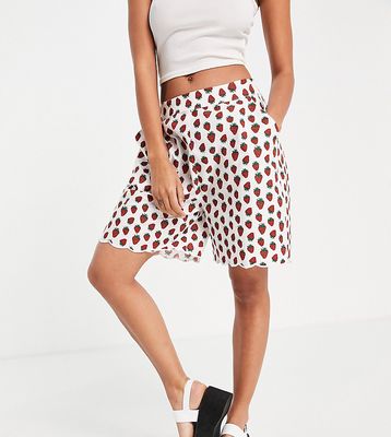 Native Youth high waisted shorts with scalloped hem in strawberry print - part of a set-White