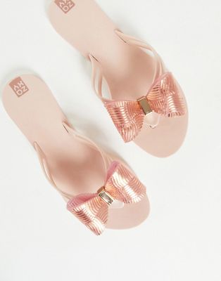 Zaxy bow flip flops in light pink