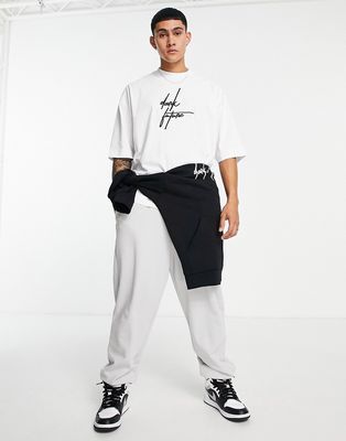 ASOS Dark Future oversized heavyweight T-shirt with chest embroidery in white