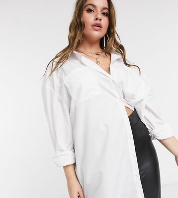 In The Style Plus x Megan McKenna longline shirt in white
