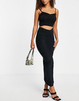 Club L London ruched maxi skirt in black - part of a set