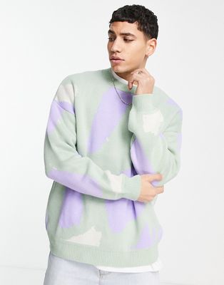 ASOS DESIGN knitted sweater with abstract jacquard in green