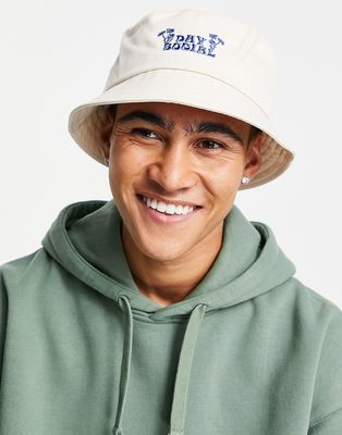 ASOS Day Social bucket hat in ecru with embroidery-White