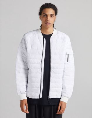 Bershka quilted bomber jacket in white