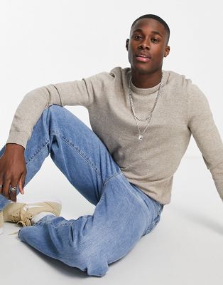 Topman knitted crew neck sweater in brown