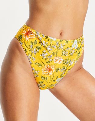 Figleaves briony high waist tummy control bikini bottoms in yellow floral