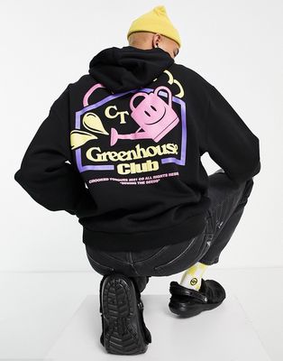 Crooked Tongues hoodie with green house club back print in black