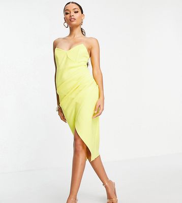 ASOS DESIGN Petite bandeau wrap tuck midi dress in yellow