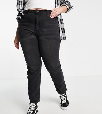 Simply Be high waist straight leg jeans in washed black