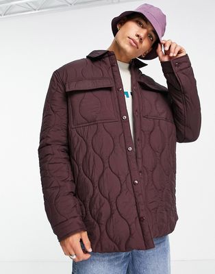 ASOS DESIGN quilted shacket in burgundy-Red