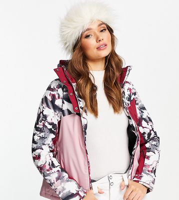 Dare 2b determined ski jacket in powder pink tempest print and beetroot