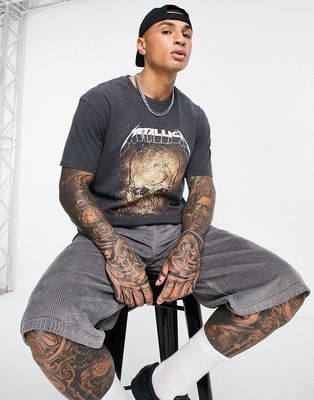 Topman oversized T-shirt with Metallica skull print in washed black