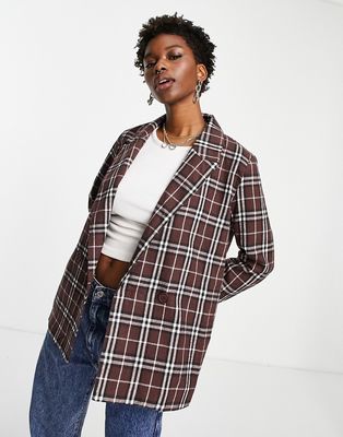 Heartbreak oversized double breasted blazer in brown check - part of a set