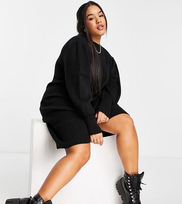 Only Curve high neck sweater dress with volume sleeves in black