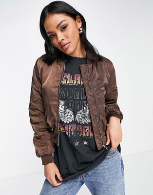 Pull & Bear cropped bomber jacket in brown