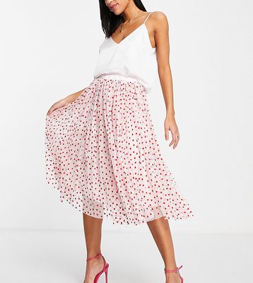 Lace & Beads exclusive tulle midi skirt in blush micro heart print-Pink