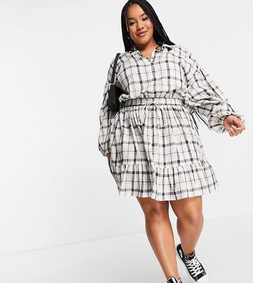 ASOS DESIGN Curve mini skate shirt dress with open back in check-Multi