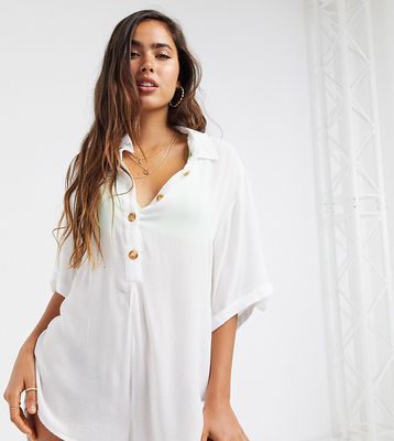 Esmee Exclusive button up beach romper in white