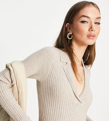 M Lounge bodysuit with open collar in rib knit-Neutral