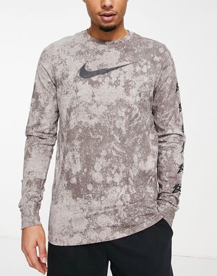 Nike Training Dri-FIT Story Pack acid wash print long sleeve top in gray
