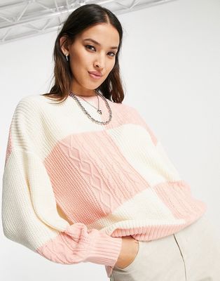 Violet Romance round neck sweater in pink color block