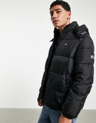Tommy Jeans essential hooded puffer jacket in black