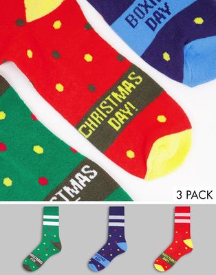 ASOS DESIGN 3 pack christmas day sports socks-Multi