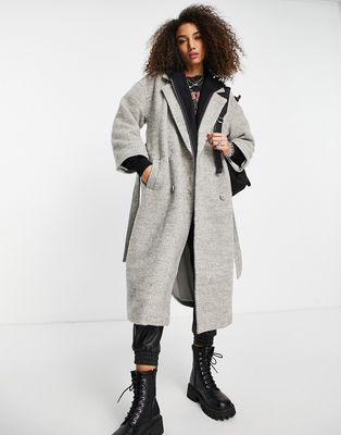 Object wool mix herringbone wrap coat in gray