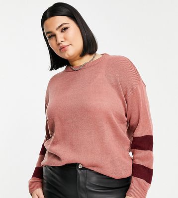 Brave Soul Plus boston sleeve stripe sweater-Pink