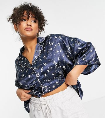 Vero Moda Curve 'mix & match' short sleeve pajama shirt in cosmic print-Multi
