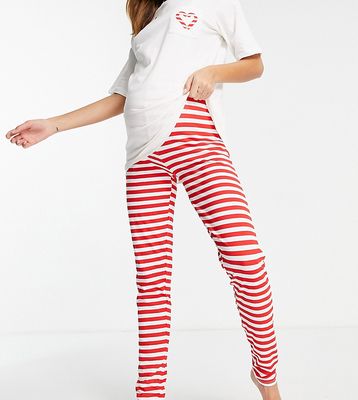 Pieces Maternity Christmas pajama set in red & white stripe-Multi