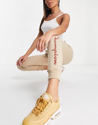 Champion sweatpants with large logo in tan-Brown