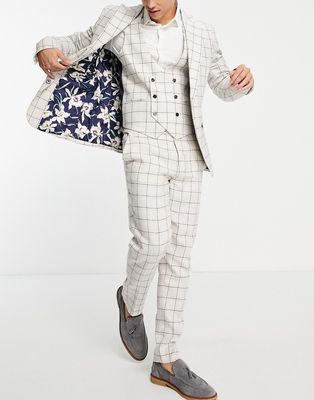 Gianni Feraud skinny fit cream windowpane suit pants-White