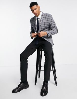 Jack & Jones Premium slim suit jacket in grey check-Gray