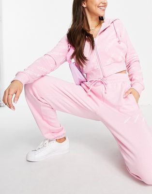 adidas Originals 'Logomania' repeat logo zip hoodie in pink