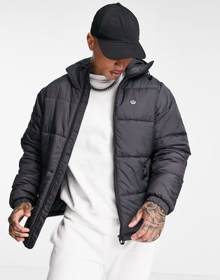 adidas Originals three stripe padded jacket with hood in black