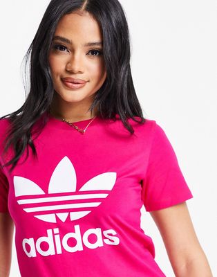 adidas Originals adicolor large logo t-shirt in bold pink