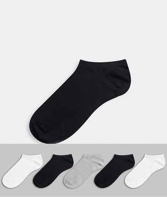 ASOS DESIGN 5 pack trainer socks in monochrome save-Multi