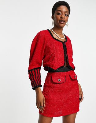 Sister Jane cropped jacket in red tweed - part of a set