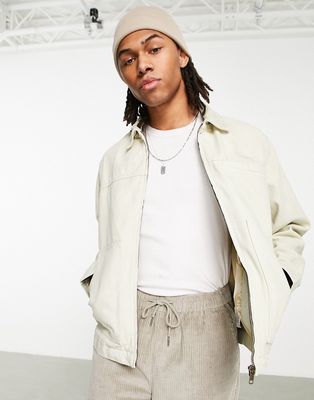 Topman canvas coach jacket with cord collar in beige-Neutral