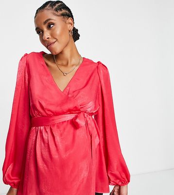 River island Maternity satin wrap blouse in pink-Green