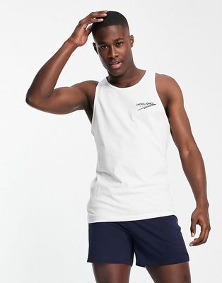 Jack & Jones tank and short lounge set in white and navy-Multi