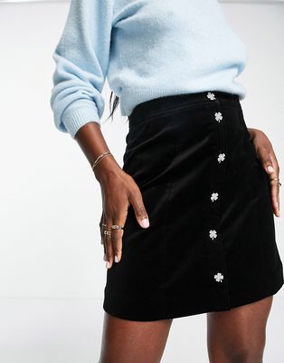& Other Stories velvet mini skirt with embellished buttons in black