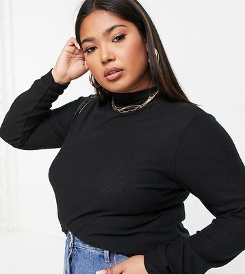 River Island Plus long sleeve roll neck top in black